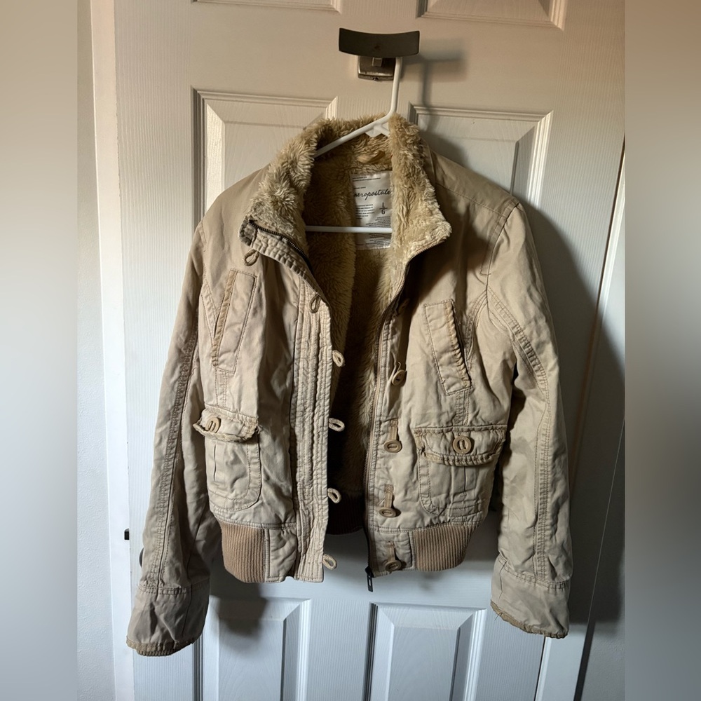 Aeropostale Woman’s Tan Zipper and Button Up Jacket Size Large - Picture 6 of 10